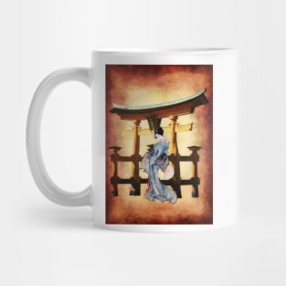 Japanese Geisha Girl and Torii Gate Mug